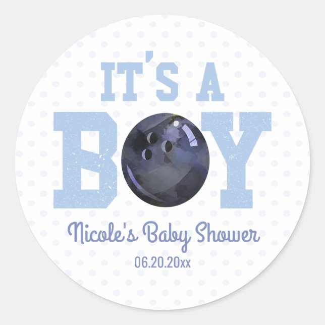 It's A Boy! Blue Bowling Ball Baby Shower Favor Runder Aufkleber (Vorderseite)