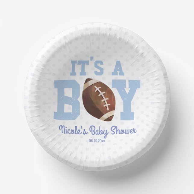 It's A Boy! Blue Football Baby Shower Pappteller (Vorderseite)