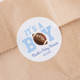 It's A Boy! Blue Football Baby Shower Party Favor Runder Aufkleber