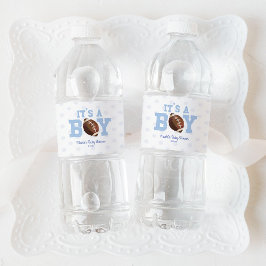 It's A Boy! Blue Football Baby Shower Wasserflaschenetikett