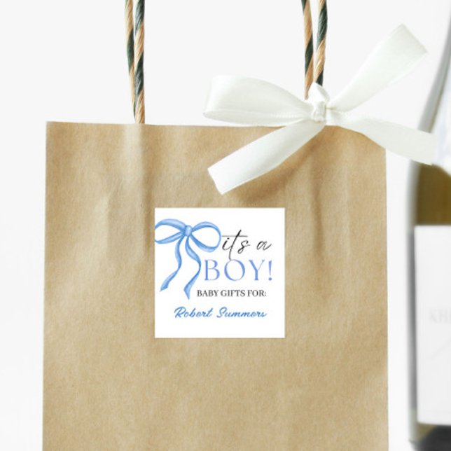 It's a Boy Blue ribbon Quadratischer Aufkleber (Von Creator hochgeladen)