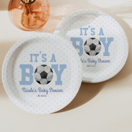 It's A Boy! Blue Soccer Baby Shower Pappteller