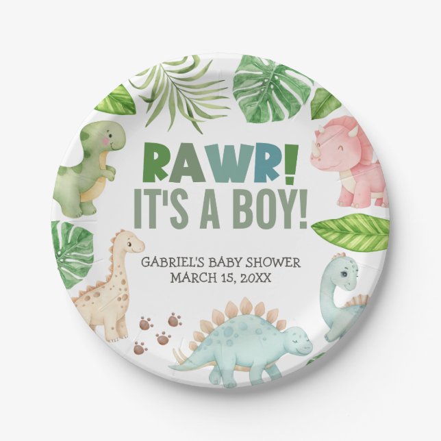 It's a Boy Dinosaur Baby Shower Pappteller (Vorderseite)