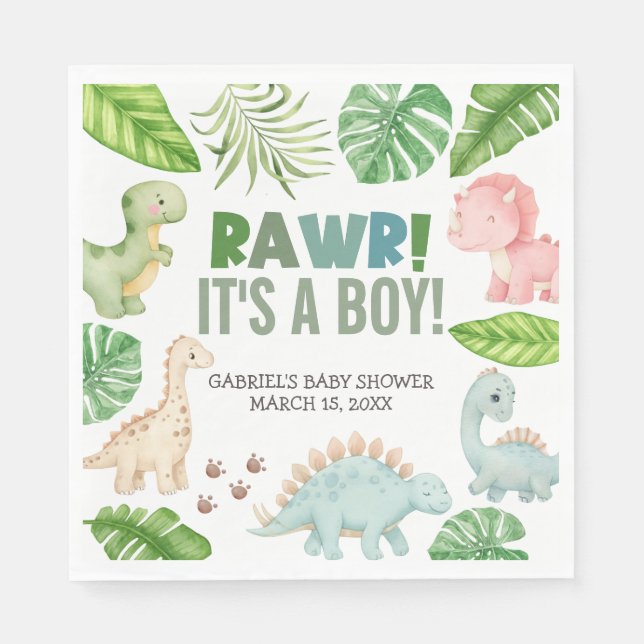 It's a Boy Dinosaur Baby Shower Serviette (Vorderseite)