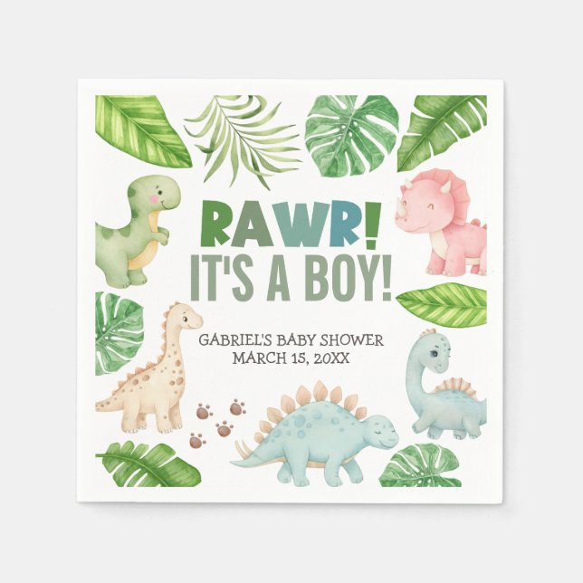 It's a Boy Dinosaur Baby Shower Serviette (Vorderseite)
