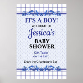 It's A Boy Elegant Blue Baby Shower Poster