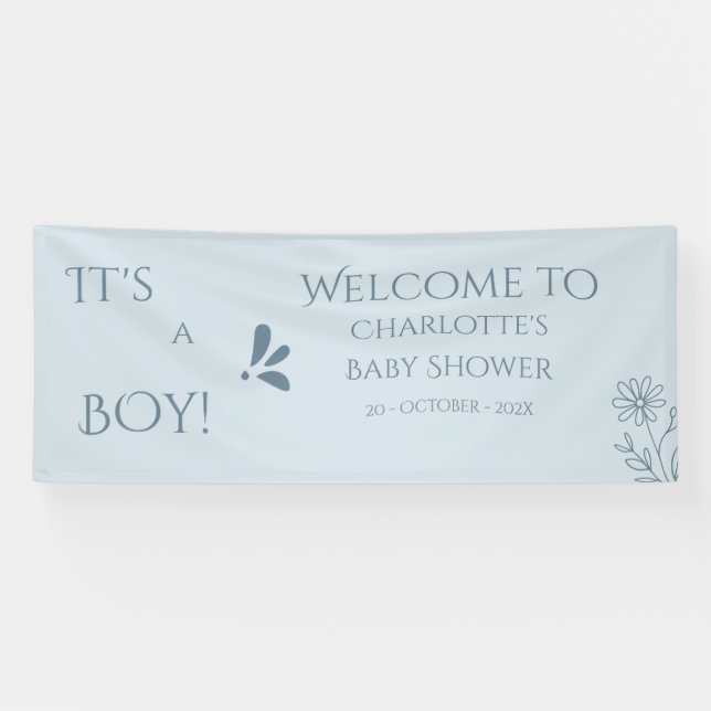It's A Boy! Minimalism Pastel Blue Baby Shower Banner (Horizontal)