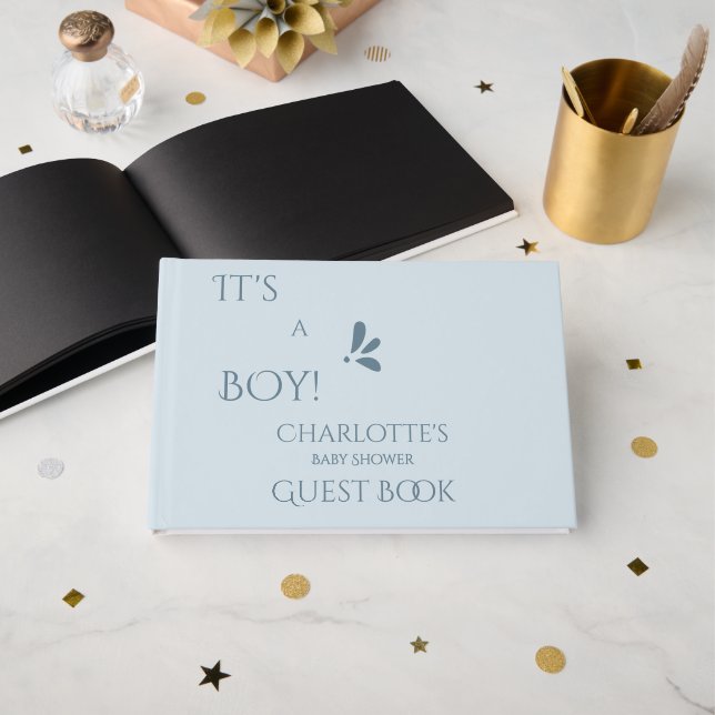 It's A Boy! Minimalism Pastel Blue Baby Shower Gästebuch (Vorderseite Offen)