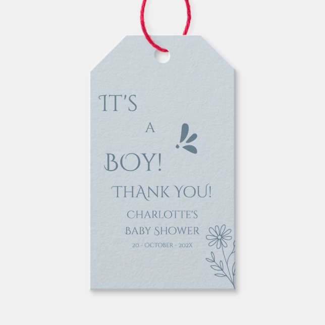 It's A Boy! Minimalism Pastel Blue Baby Shower Geschenkanhänger (Vorderseite)
