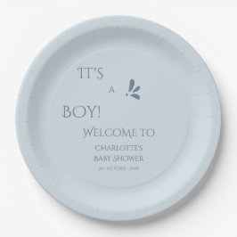It's A Boy! Minimalism Pastel Blue Baby Shower Pappteller
