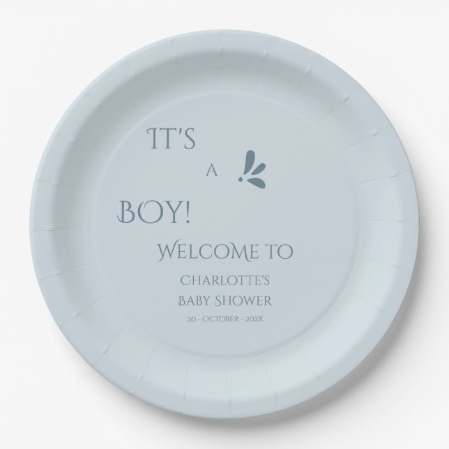 It's A Boy! Minimalism Pastel Blue Baby Shower Pappteller (Vorderseite)