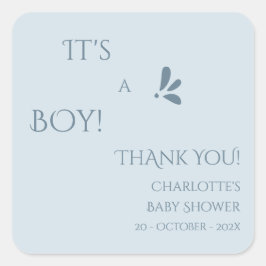 It's A Boy! Minimalism Pastel Blue Baby Shower Quadratischer Aufkleber