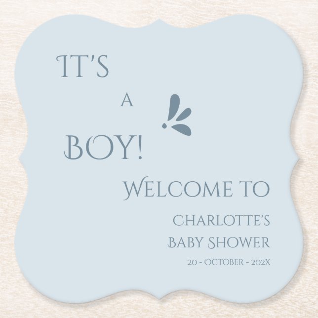 It's A Boy! Minimalism Pastel Blue Baby Shower Untersetzer (Vorderseite)