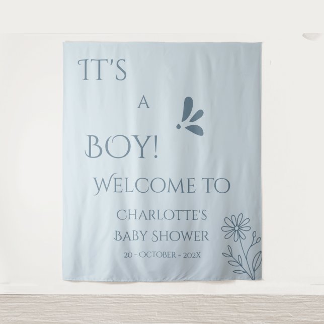 It's A Boy! Minimalism Pastel Blue Baby Shower Wandteppich (Vorderseite)