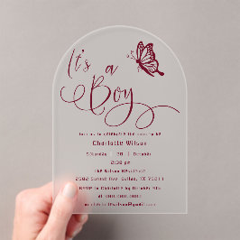 It's A Boy Modern Minimal Butterfly Baby Shower Acryleinladungen