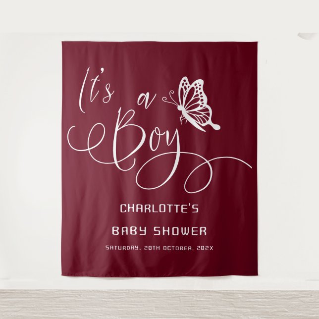 It's A Boy Modern Minimal Butterfly Baby Shower Wandteppich (Vorderseite)