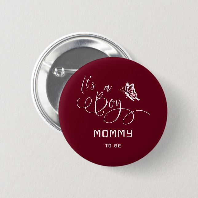 It's A Boy Modern Minimal Butterfly Mommy-to-be Button (Vorne & Hinten)