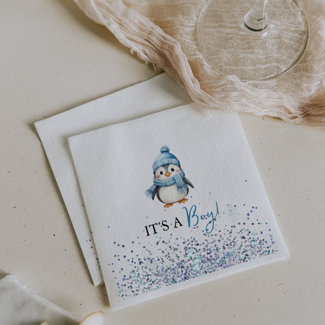 It's a Boy Penguin Winter Baby Shower Serviette (It's a Boy Penguin Winter Baby Shower Napkins)