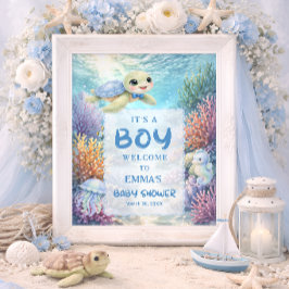 It's a Boy Sea Turtle Baby Shower Welcome Poster