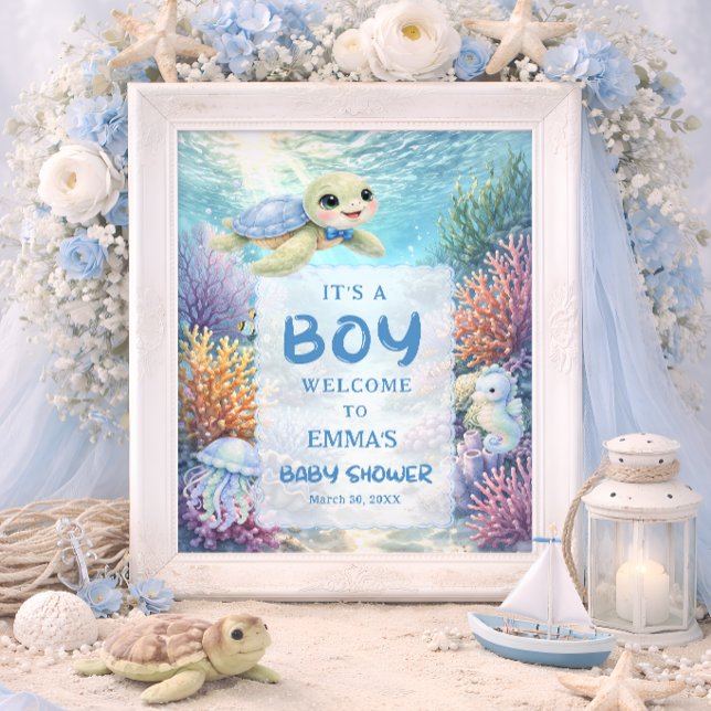 It's a Boy Sea Turtle Baby Shower Welcome Poster (Von Creator hochgeladen)