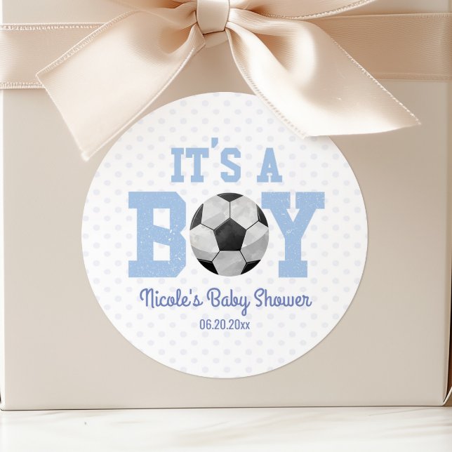 It's A Boy! Soccer Ball Baby Shower Party Favor Runder Aufkleber (Von Creator hochgeladen)
