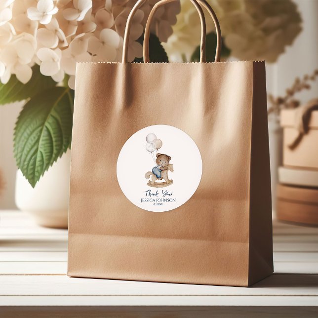 It's a Boy Teddy Bear Balloons Baby Shower Welcome Runder Aufkleber (Von Creator hochgeladen)