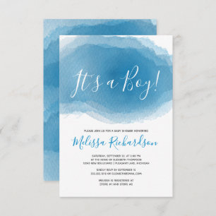 ITS A BOYY Baby Dusche Blue Watercolor Abstrakt Einladung