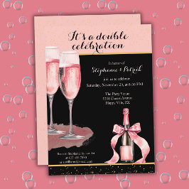 It's a Double Celebration Black Champagne Birthday Einladung