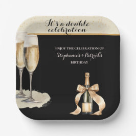 It's a Double Celebration Black Champagne Birthday Pappteller