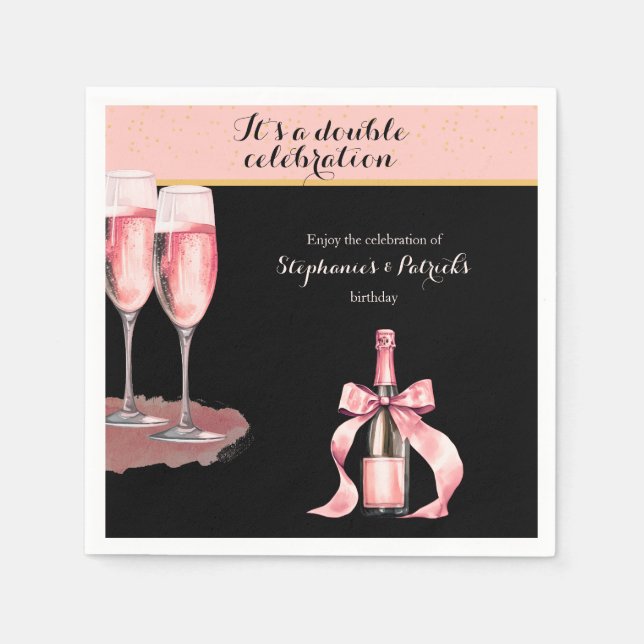 It's a Double Celebration Black Champagne Birthday Serviette (Vorderseite)