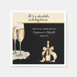 It's a Double Celebration Black Champagne Birthday Serviette