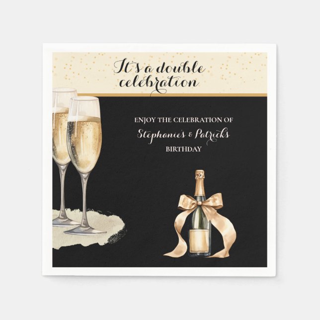 It's a Double Celebration Black Champagne Birthday Serviette (Vorderseite)