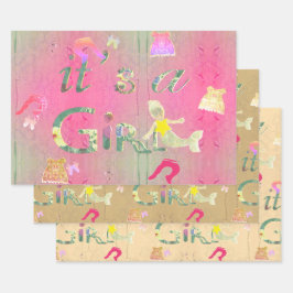 "It's a Girl" Baby Clothes Illustration Geschenkpapier Set