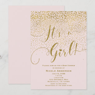 It's A Girl Baby Shower Blush Rosa & Gold Konfetti Einladung