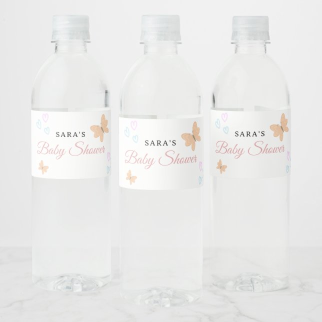 It's a Girl Cute handdraw butterflies Baby Shower  Wasserflaschenetikett (Flaschen)