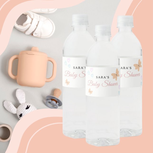 It's a Girl Cute handdraw butterflies Baby Shower  Wasserflaschenetikett (It's a Girl Cute handdrawn school watercolor Baby Shower Cartoon Water Bottle Label (8" x 2.125")
Fo)