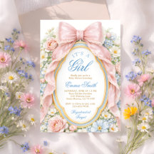 It's a Girl Floral Pink Bow Coquette Baby Shower