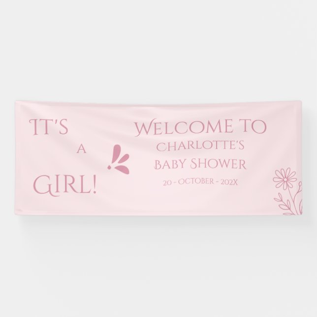 It's A Girl! Minimalism Pastel Pink Baby Shower Banner (Horizontal)