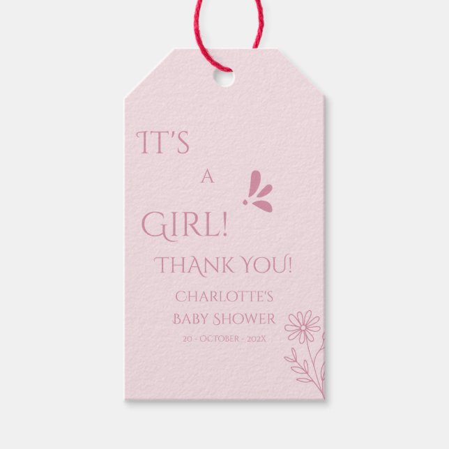 It's A Girl! Minimalism Pastel Pink Baby Shower Geschenkanhänger (Vorderseite)