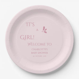 It's A Girl! Minimalism Pastel Pink Baby Shower Pappteller