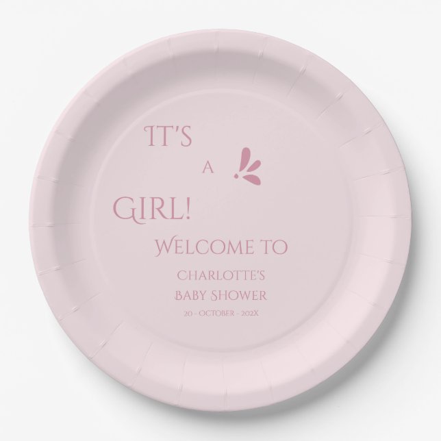 It's A Girl! Minimalism Pastel Pink Baby Shower Pappteller (Vorderseite)