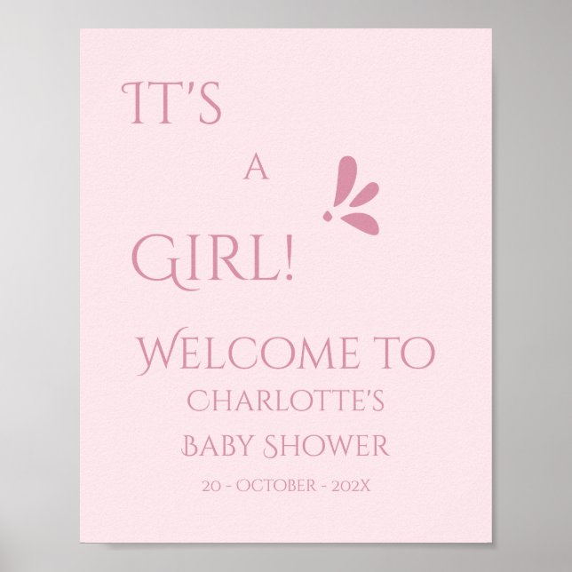 It's A Girl! Minimalism Pastel Pink Baby Shower Poster (Vorne)