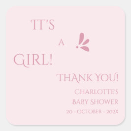 It's A Girl! Minimalism Pastel Pink Baby Shower Quadratischer Aufkleber