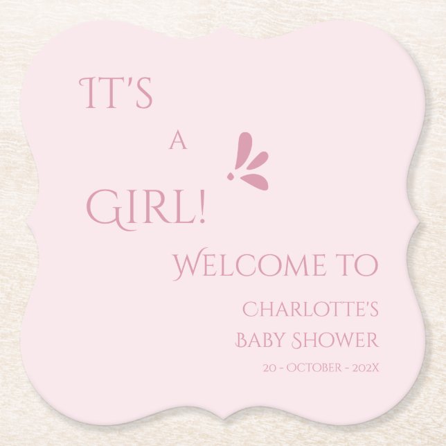 It's A Girl! Minimalism Pastel Pink Baby Shower Untersetzer (Vorderseite)