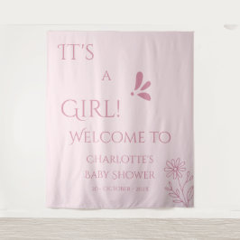 It's A Girl! Minimalism Pastel Pink Baby Shower Wandteppich