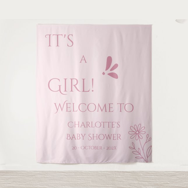 It's A Girl! Minimalism Pastel Pink Baby Shower Wandteppich (Vorderseite)