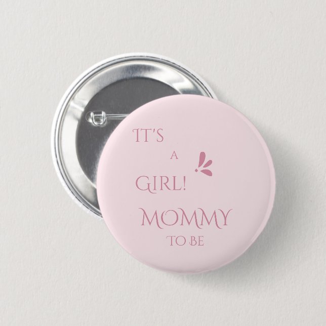 It's A Girl! Minimalism Pastel Pink Mommy-to-be Button (Vorne & Hinten)