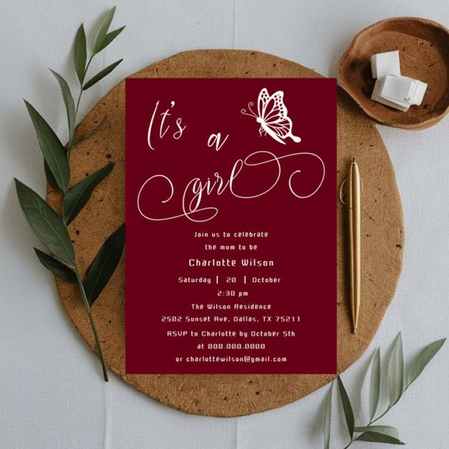 It's A Girl Modern Minimal Butterfly Baby Shower Einladung (Von Creator hochgeladen)