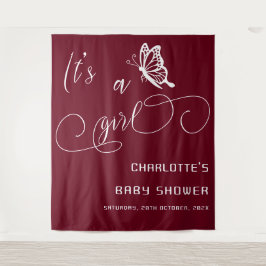 It's A Girl Modern Minimal Butterfly Baby Shower Wandteppich