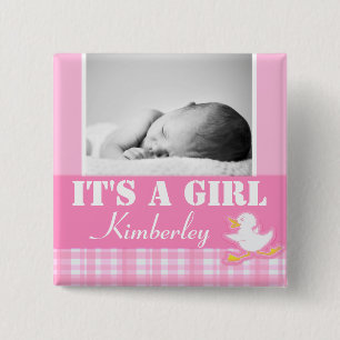 "It's a girl" neugeborenes Foto und benennen rosa  Button